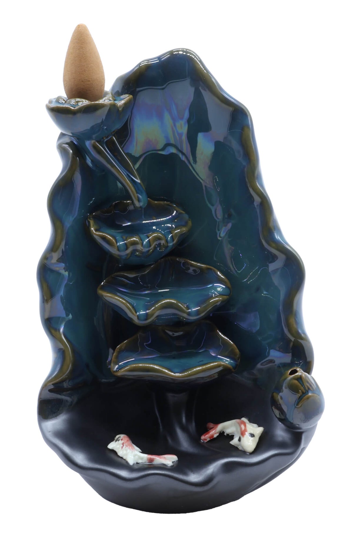 Porte-Encens Backflow Cascade Poissons Céramique 11cm