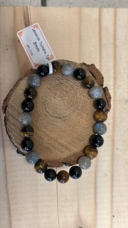 Bracelet labradorite et tourmaline et œil de tigre